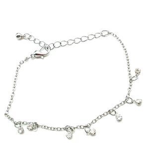 Silver-tone Tiny Dangling Crystal Drops Lightweight Bracelet-Anklet NWOT